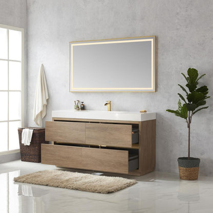 Single Sink Bath Vanity with Composite Integral Square Sink Top and Mirror