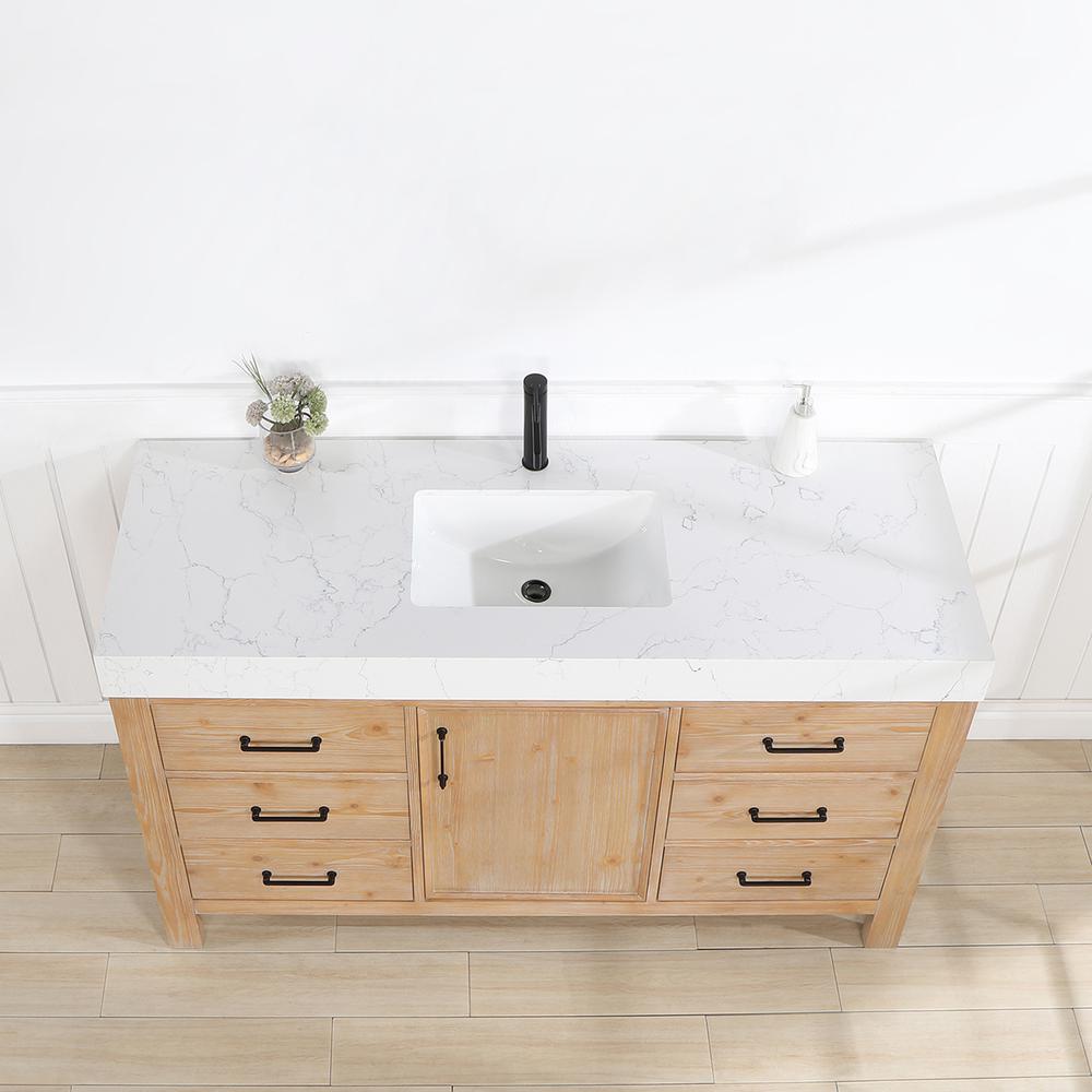 Free-standing Single Bathroom Vanity with Composite top in Lightning White
