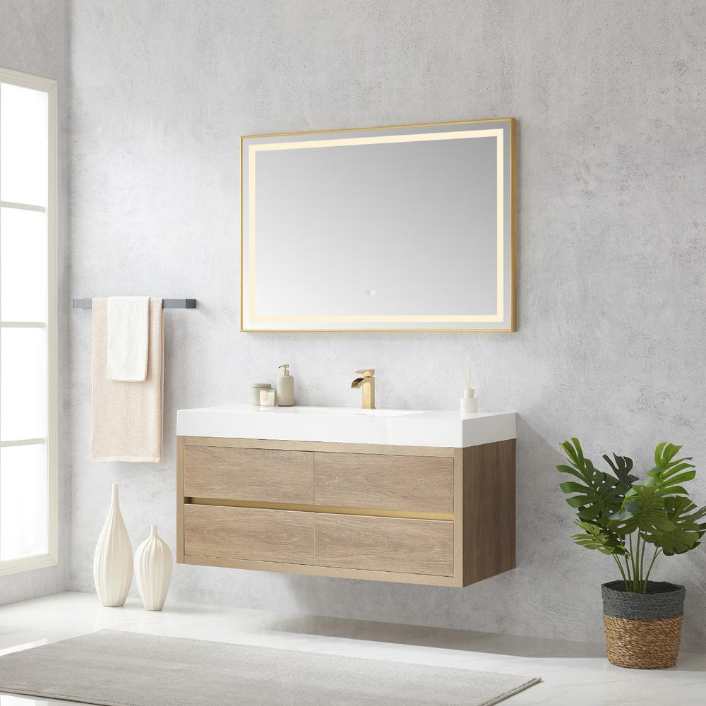 Single Sink Wall-Mount Bath Vanity Composite Integral Square Sink Top, Mirror