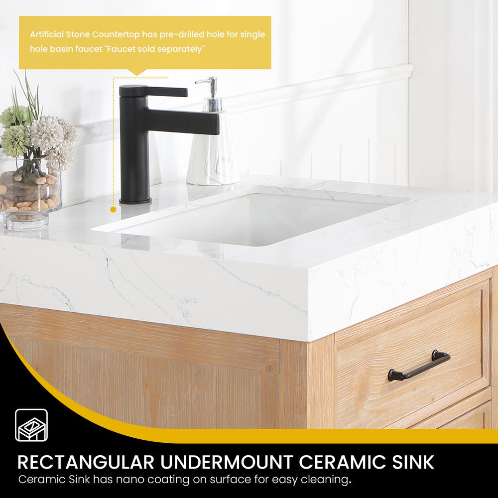Free-standing Single Bathroom Vanity with Composite top in Lightning White