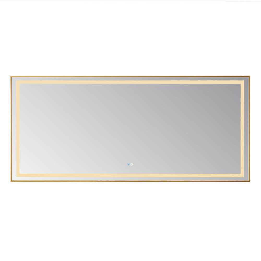 72" Rectangular Aluminum Framed LED Wall Mount Bathroom Vanity Mirror in Gold