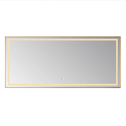 72" Rectangular Aluminum Framed LED Wall Mount Bathroom Vanity Mirror in Gold