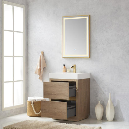 Single Sink Bath Vanity with Composite Integral Square Sink Top and Mirror