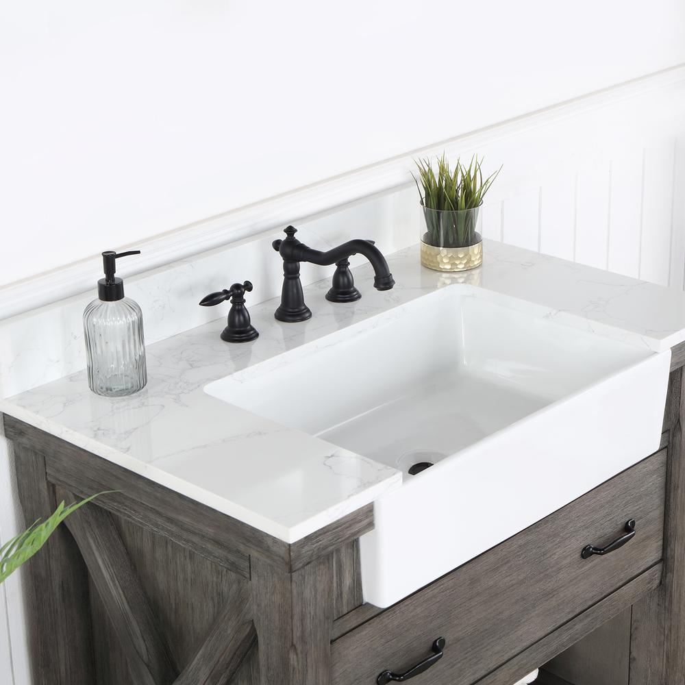 Single Bath Vanity with Composite Stone Top, White Farmhouse Basin