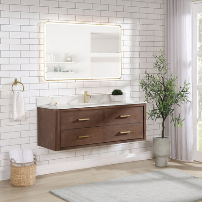 Cristo 55" Floating Single Bath Vanity in Aged Dark Brown Oak