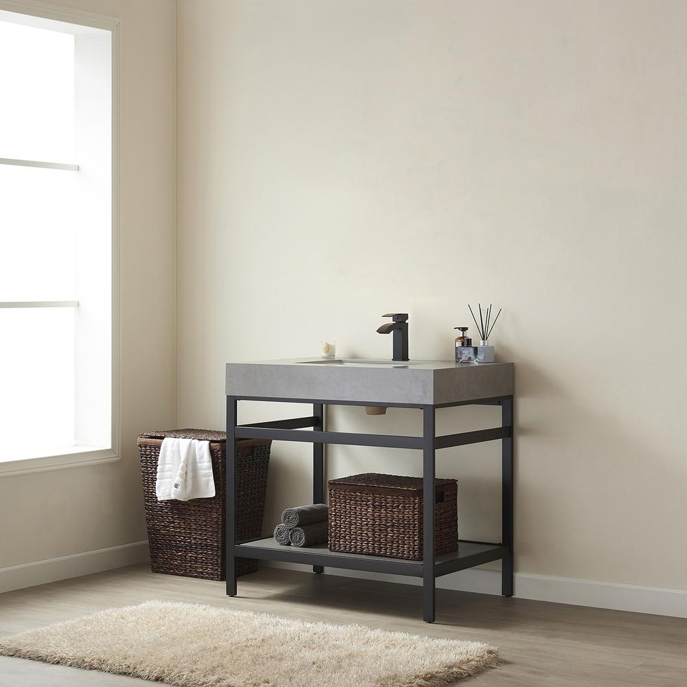 Single Sink Bath Vanity Metal Support with Grey Sintered Stone Top