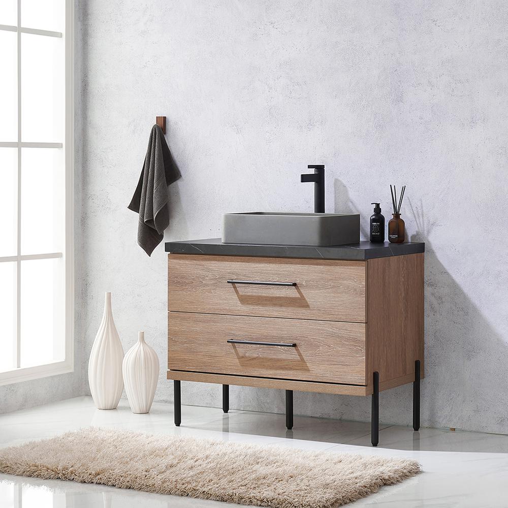 Single Sink Bath Vanity with Black Sintered Stone Top with Concrete Sink