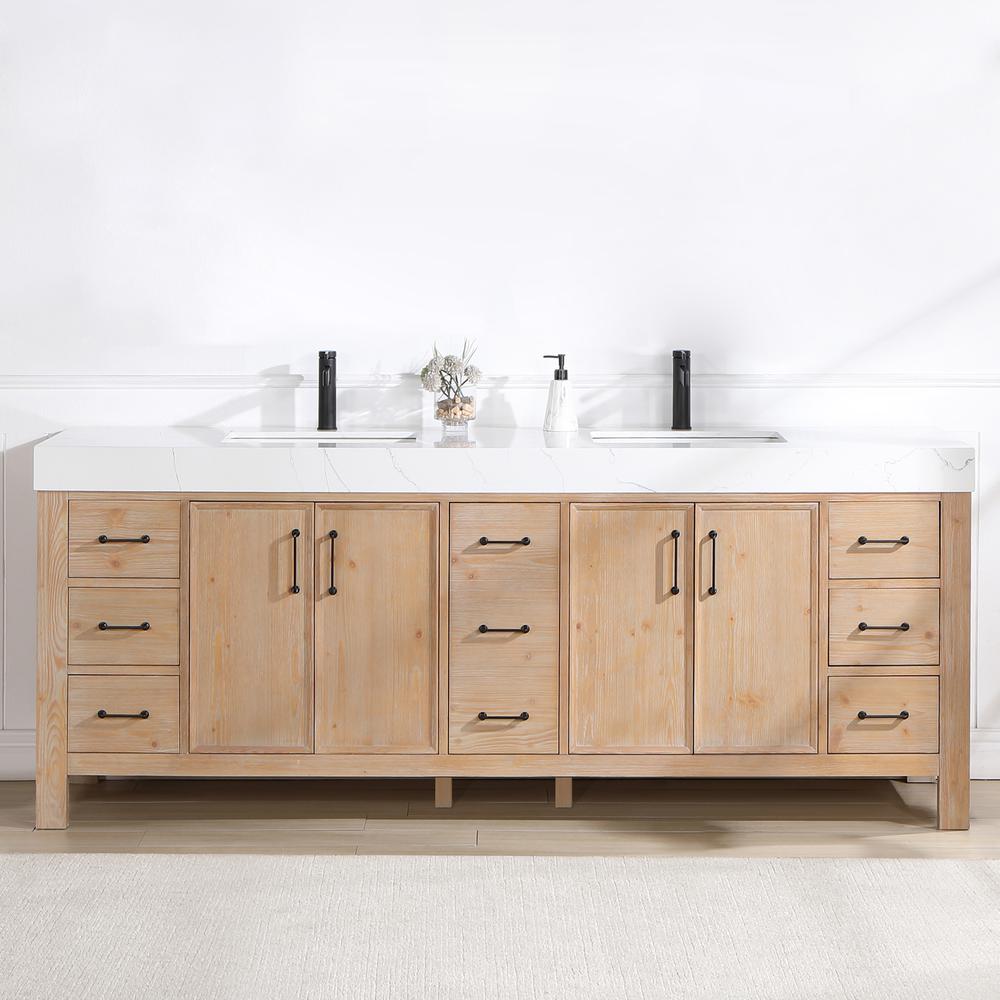 Free-standing Double Bathroom Vanity with Composite top in Lightning White
