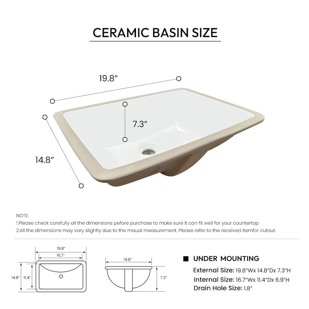 Composite Stone Vanity Top in Grain White with White Rectangular Single Sink