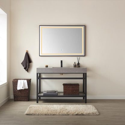 36" Rectangular Aluminum Framed LED Wall Mount Bathroom Vanity Mirror in Black