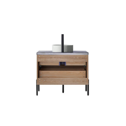 Single Sink Bath Vanity with Black Sintered Stone Top with Concrete Sink