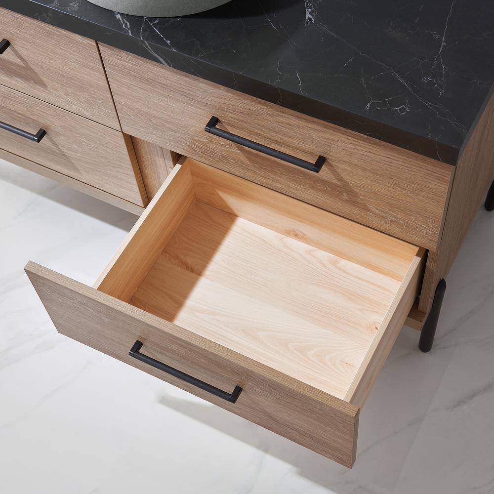 Single Sink Bath Vanity with Sintered Stone Top with Concrete Sink and Mirror