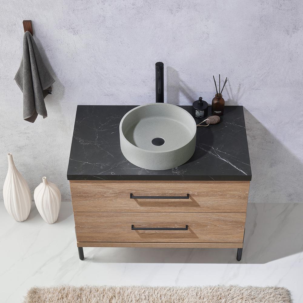 Single Sink Bath Vanity with Black Sintered Stone Top with Concrete Sink