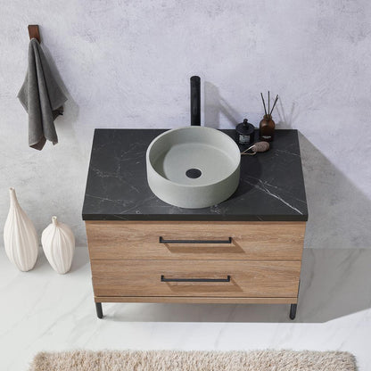 Single Sink Bath Vanity with Black Sintered Stone Top with Concrete Sink