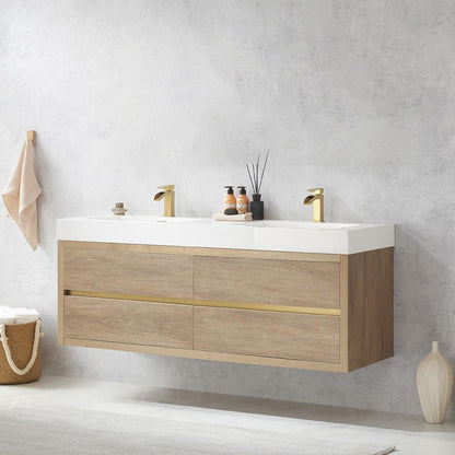 Double Sink Wall-Mount Bath Vanity with Composite Integral Square Sink Top