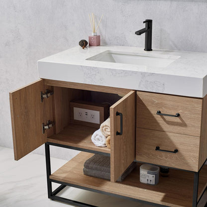 36B" Single Vanity with White Grain Stone Countertop With Mirror