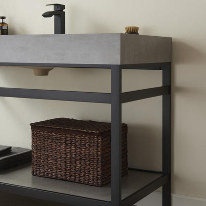 Single Sink Bath Vanity Metal Support with Grey Sintered Stone Top