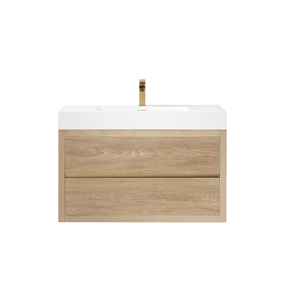Single Sink Wall-Mount Bath Vanity with Composite Integral Square Sink Top
