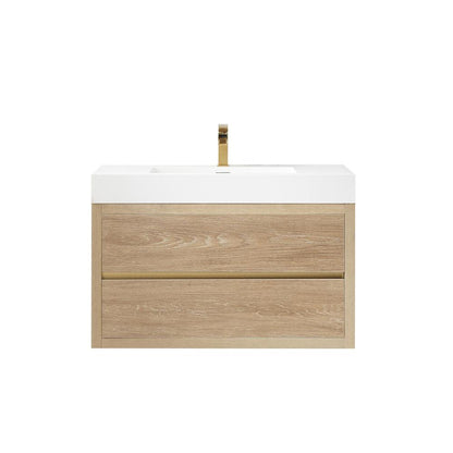 Single Sink Wall-Mount Bath Vanity with Composite Integral Square Sink Top