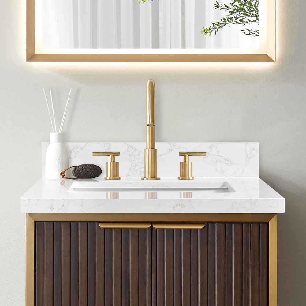Composite Stone Vanity Top in Grain White with White Rectangular Single Sink