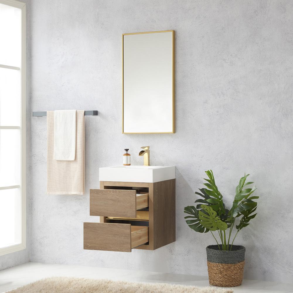Single Sink Wall-Mount Bath Vanity Composite Integral Square Sink Top, Mirror