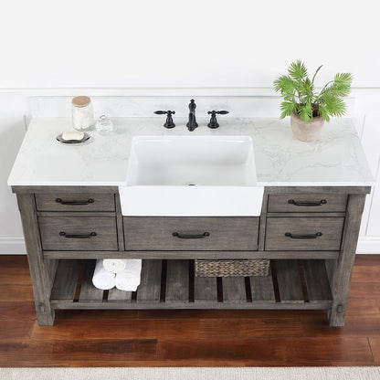 Single Bath Vanity with Composite Stone Top, White Farmhouse Basin