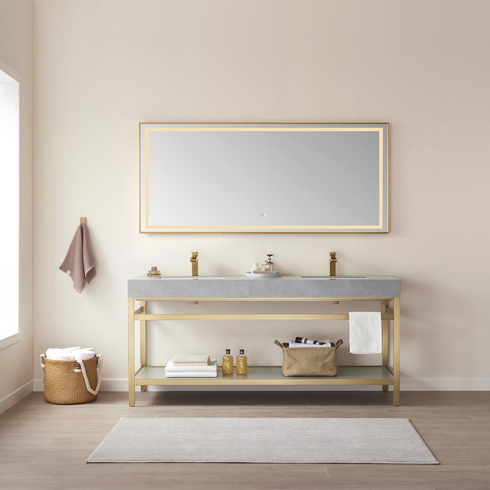 72" Rectangular Aluminum Framed LED Wall Mount Bathroom Vanity Mirror in Gold