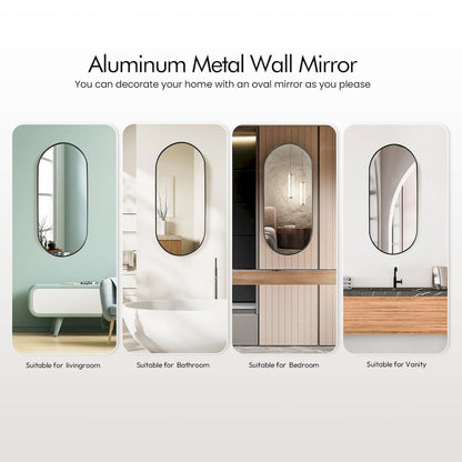 Oval Aluminum Framed Wall Mount Bathroom Vanity Mirror in Brushed Black