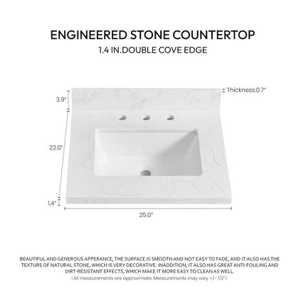 Composite Stone Vanity Top in Grain White with White Rectangular Single Sink