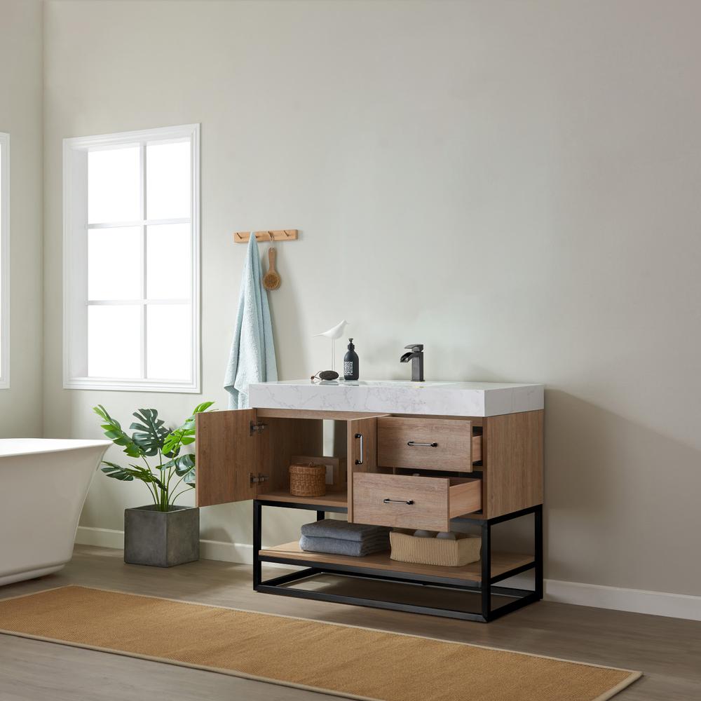 42B" Single Vanity with White Grain Stone Countertop Without Mirror