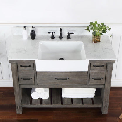 Single Bath Vanity with Composite Stone Top, White Farmhouse Basin