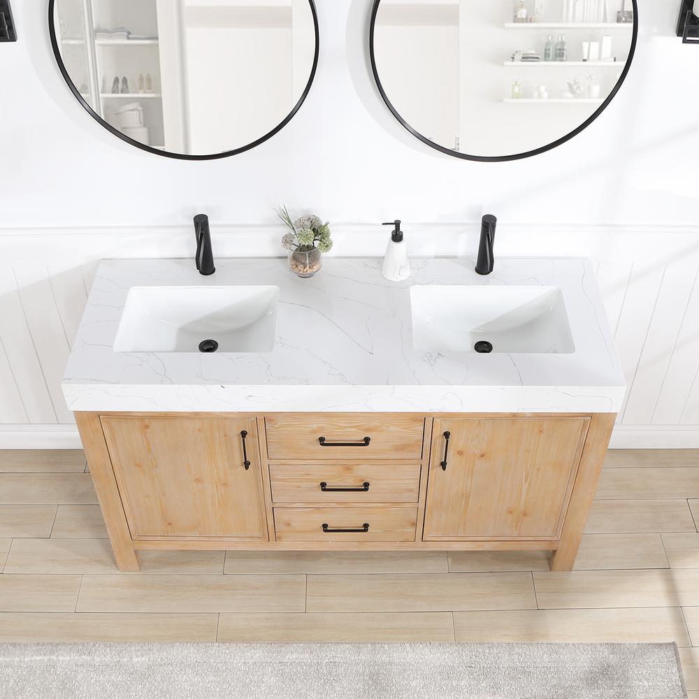 Free-standing Double Bathroom Vanity with Composite top and Mirror