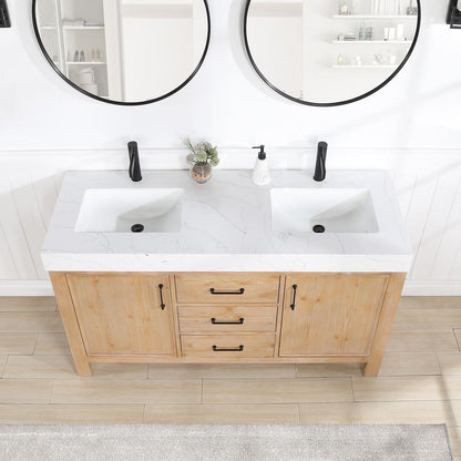 Free-standing Double Bathroom Vanity with Composite top and Mirror