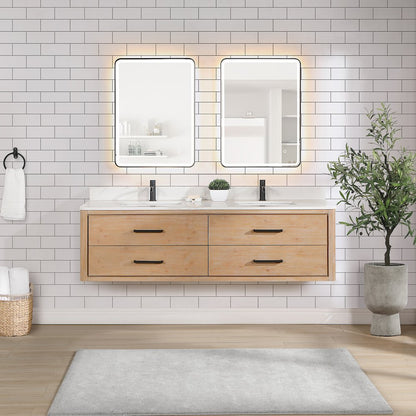 Cristo 72" Floating Double Bath Vanity in Fir Wood Brown