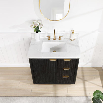 Free-standing Single Bathroom Vanity with Composite top and Mirror