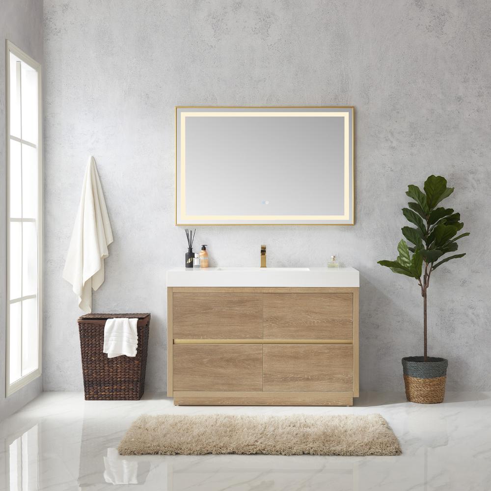 Single Sink Bath Vanity with Composite Integral Square Sink Top and Mirror