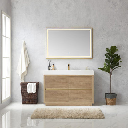 Single Sink Bath Vanity with Composite Integral Square Sink Top and Mirror