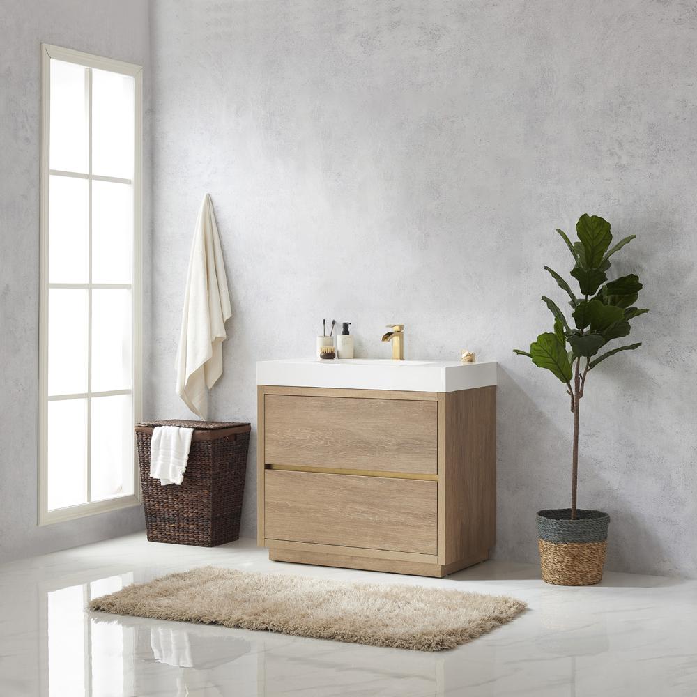 Single Sink Bath Vanity with White Composite Integral Square Sink Top