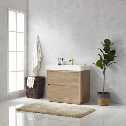 Single Sink Bath Vanity with White Composite Integral Square Sink Top