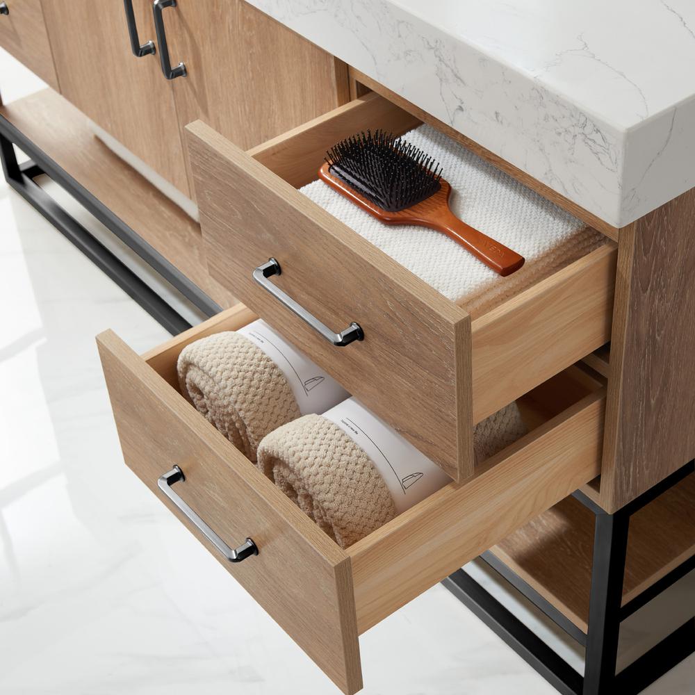 60BS" Single Sink Bath Vanity with White Grain Stone Countertop and Mirror