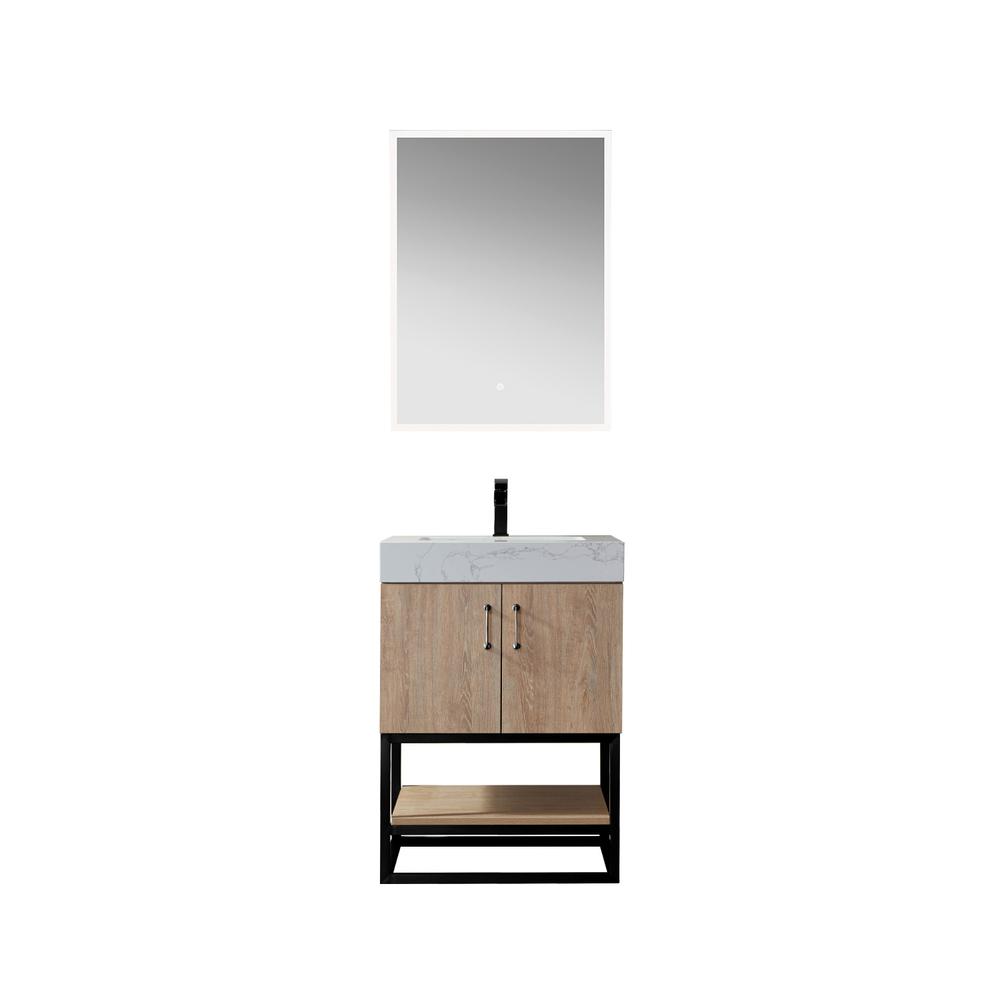 24B" Single Vanity with White Grain Stone Countertop With Mirror