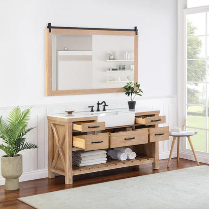 Single Bath Vanity with Composite Stone Top, White Farmhouse Basin and Mirror