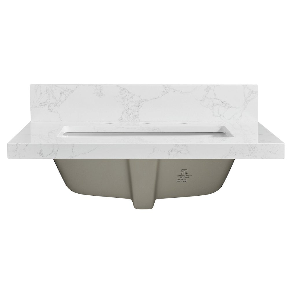 Composite Stone Vanity Top in Grain White with White Rectangular Single Sink
