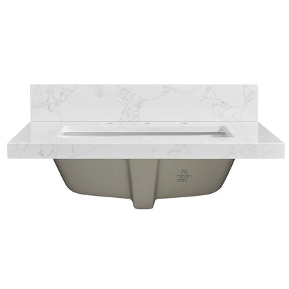 Composite Stone Vanity Top in Grain White with White Rectangular Single Sink