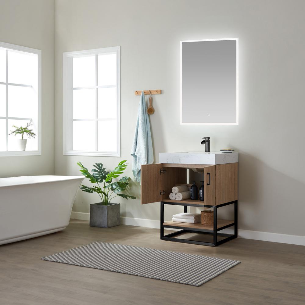 24B" Single Vanity with White Grain Stone Countertop With Mirror