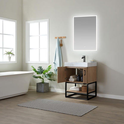 24B" Single Vanity with White Grain Stone Countertop With Mirror