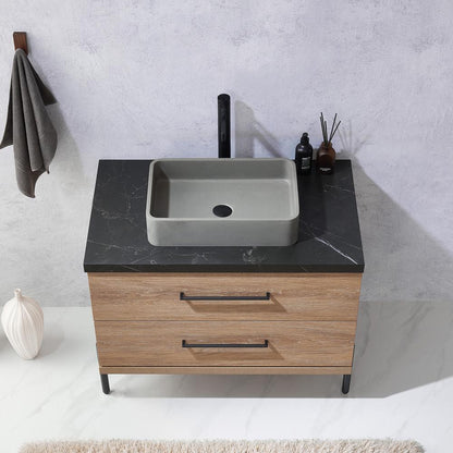 Single Sink Bath Vanity with Black Sintered Stone Top with Concrete Sink