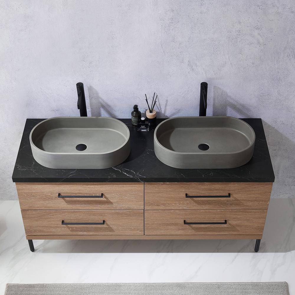 Double Sink Bath Vanity with Black Sintered Stone Top with Concrete Sink