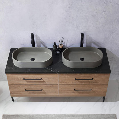 Double Sink Bath Vanity with Black Sintered Stone Top with Concrete Sink