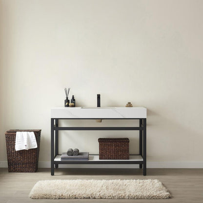 Single Sink Bath Vanity Metal Support with White Sintered Stone Top